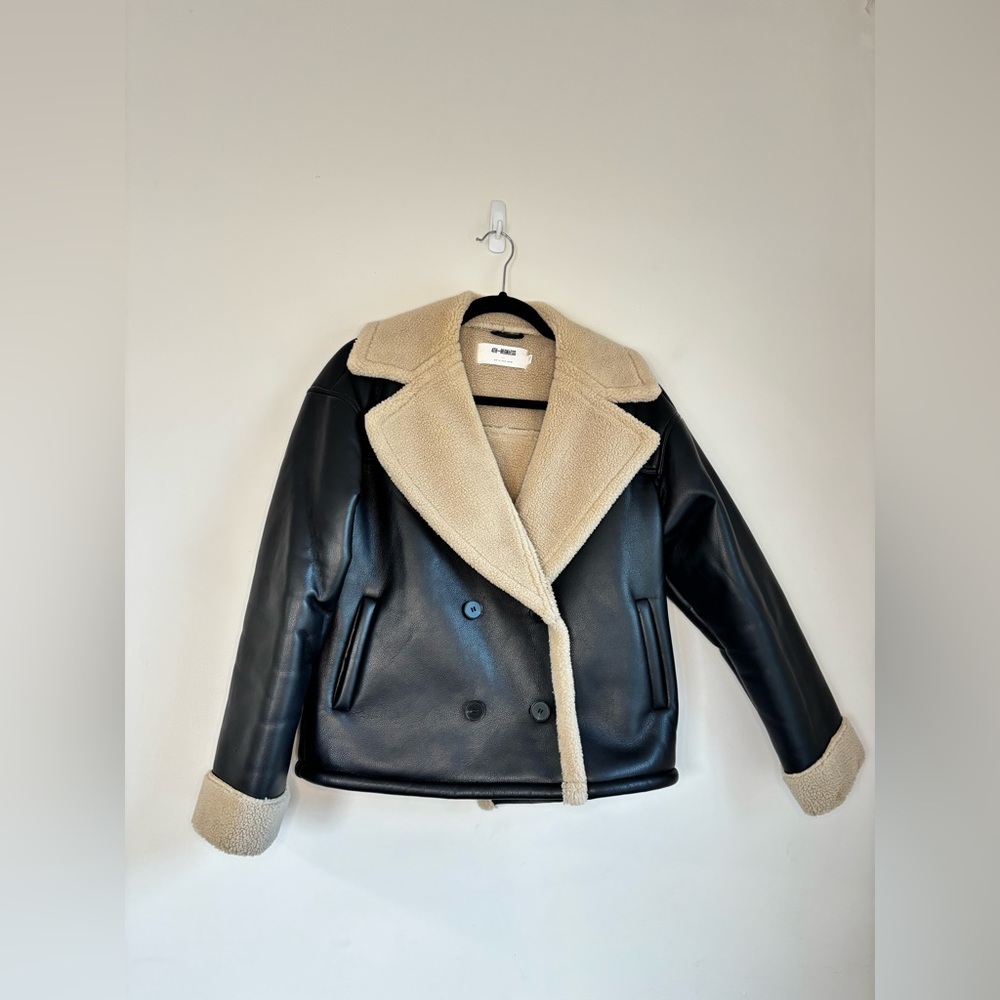 Fall/ Spring Black and Cream Faux Leather Jacket - Picture 4 of 9